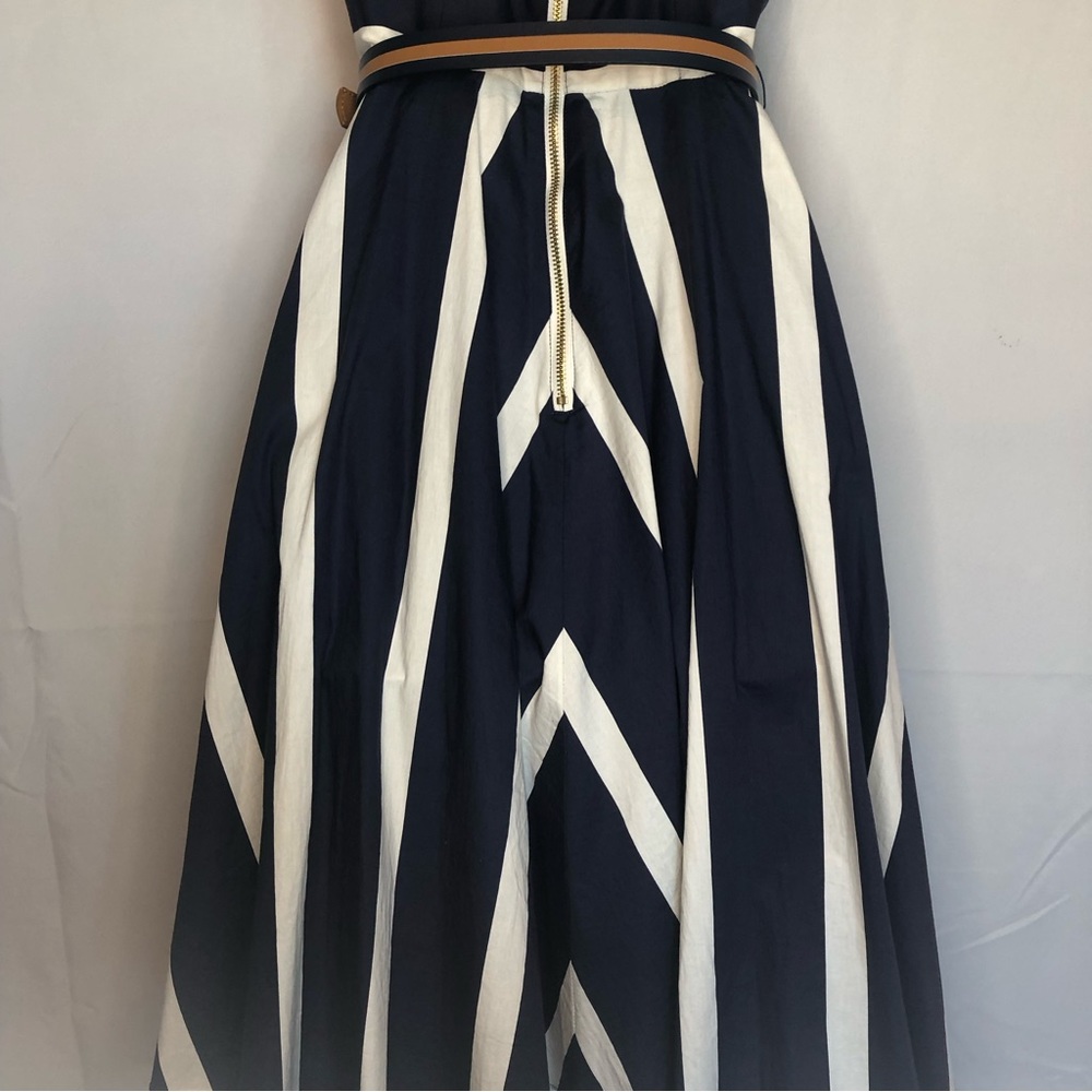 Eliza J Navy Blue And White Striped Fit And Flare Dress - Picture 9 of 15